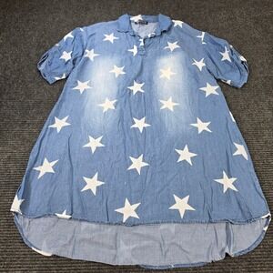 Collection by Cezele Tunic Dress Womens M Blue Excellent Star Print Roll Tab‎